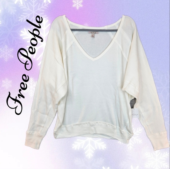 Free People Womens Santa Clara Thermal Top Sz M Ivory Ribbed Dolman Casual - Picture 1 of 12